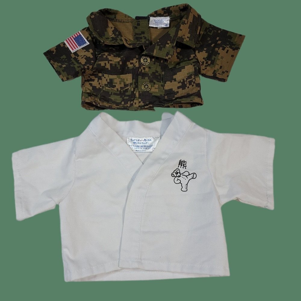 Build A Bear Workshop Camouflage Military And White Karate Teddy‎ Bear Shirt